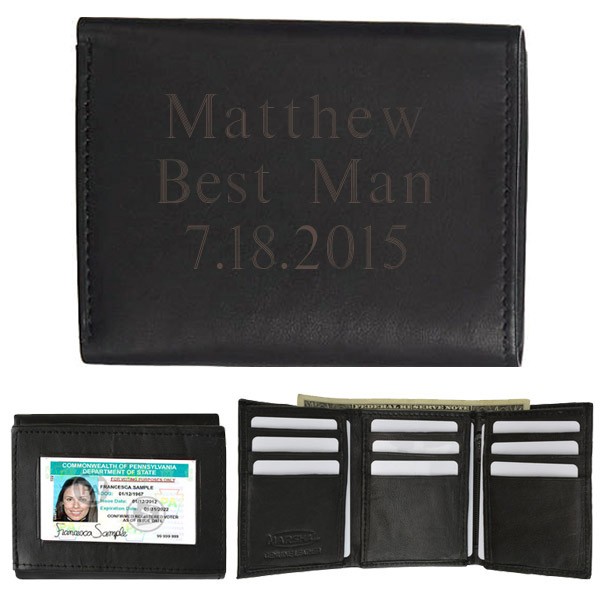 Men&#39;s Black Leather Tri-Fold Personalized Wallet | ForAllGifts