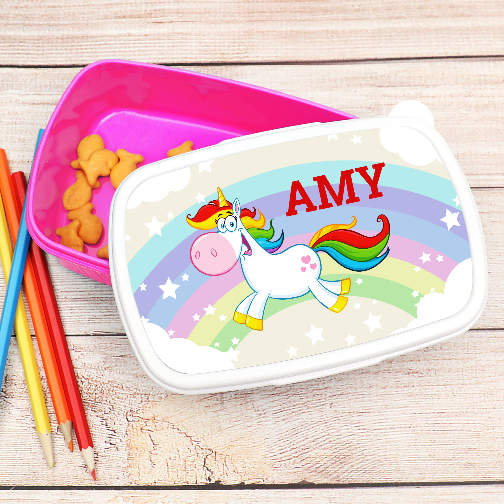Cute Unicorn Lunch Box With Your Name for School and Kindergarten 