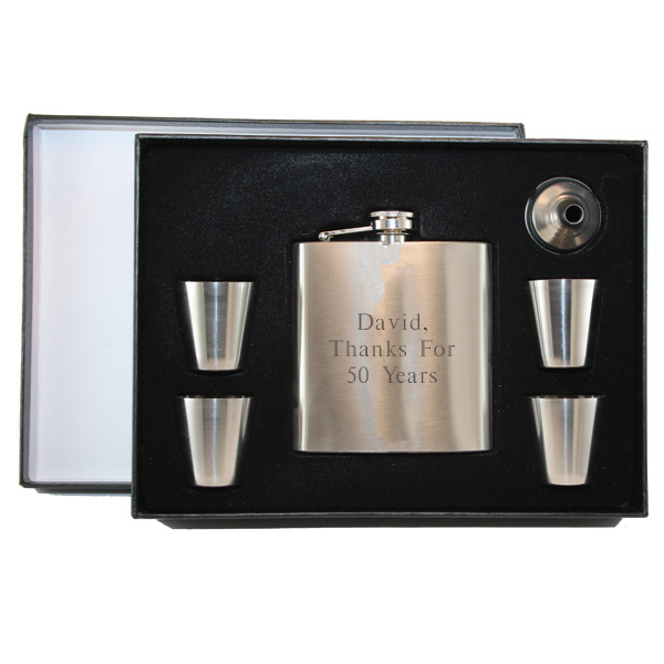 4 Piece Flask Set Black Stainless Steel 2 Stainless Steel Shot Glasses 1 Funnel 