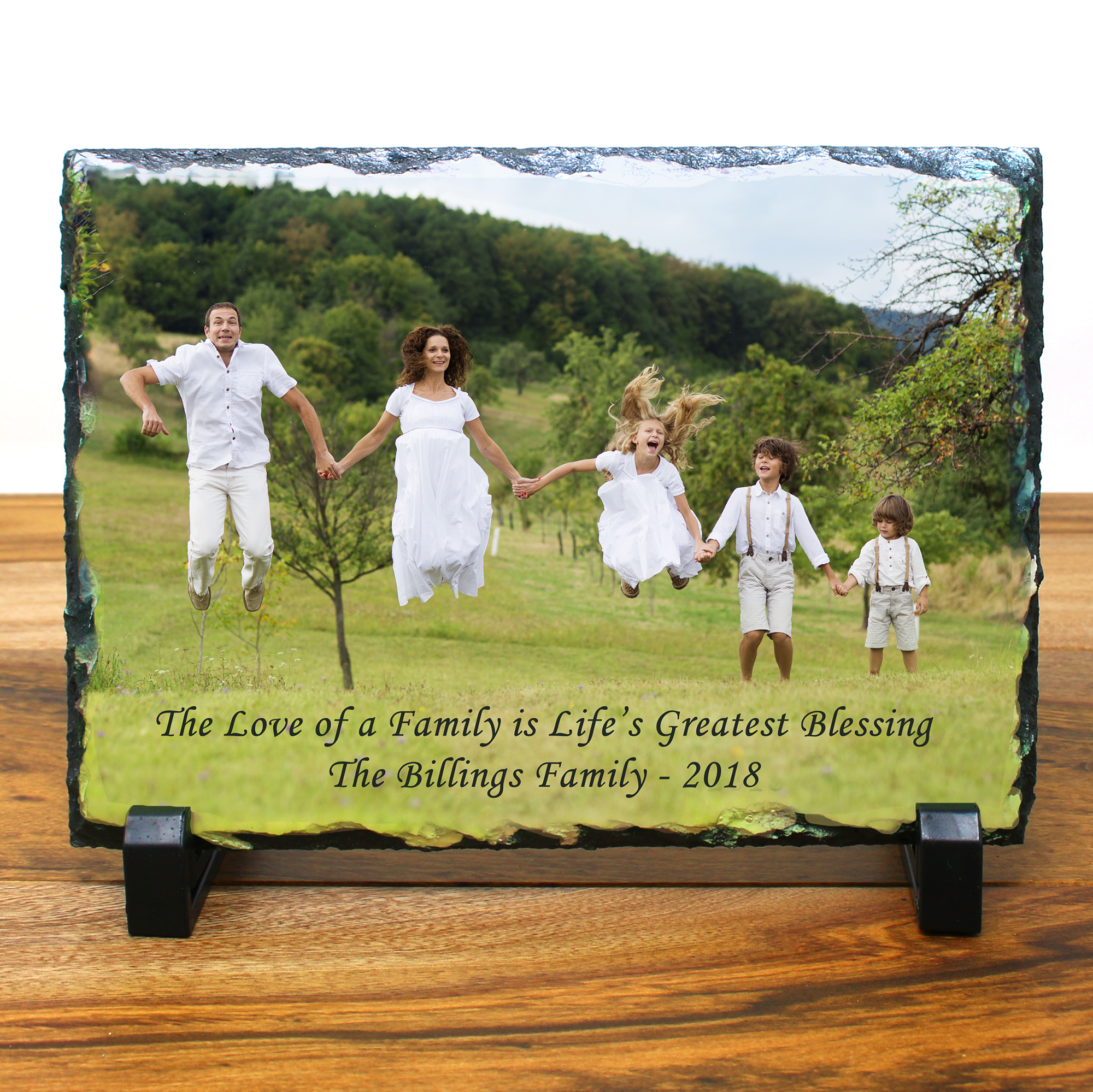 Personalised Plaque & Stand With Your Image Circle Memorial Photo Rock Slate 