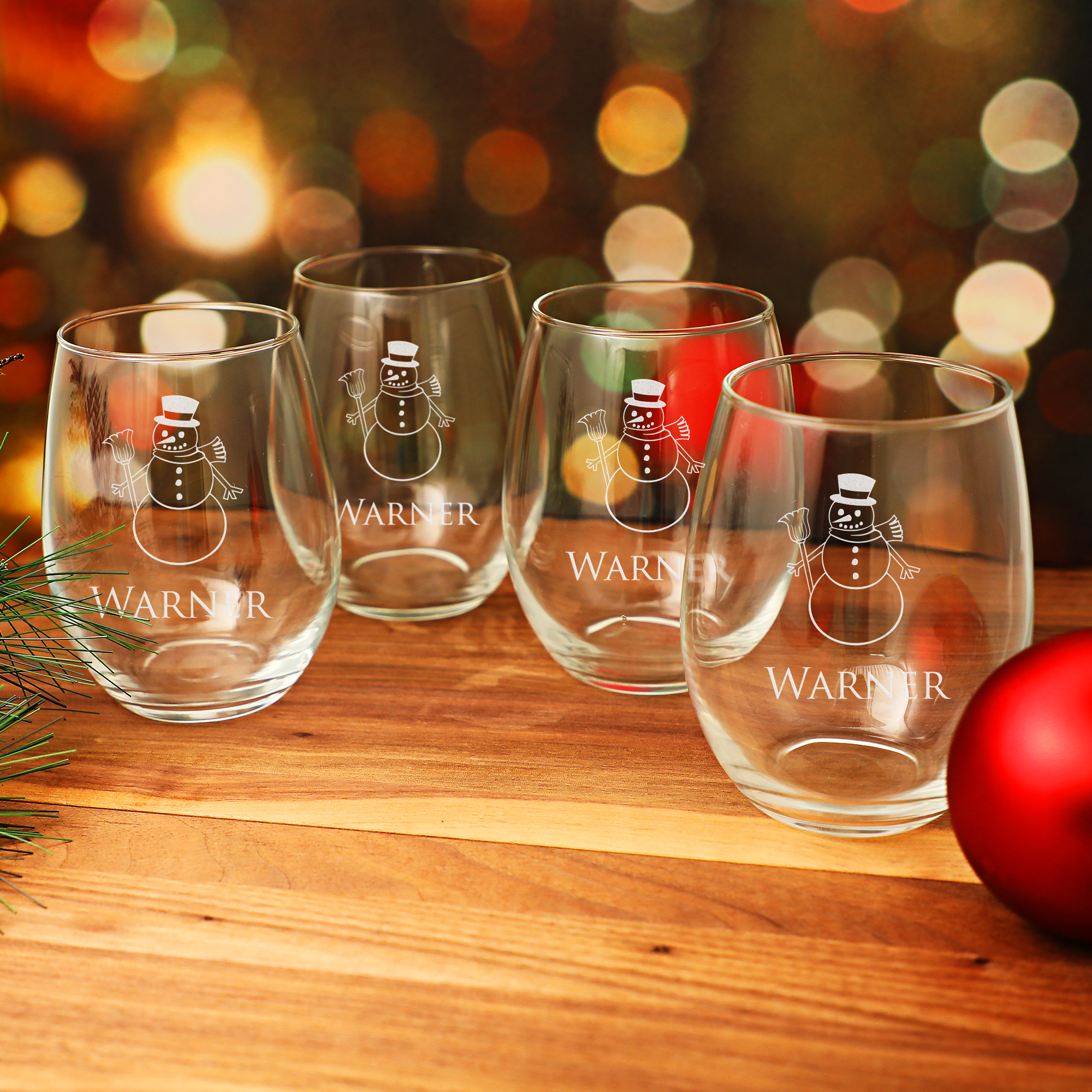 Holiday Snowman Stemless Wine Glass Set of 4 - 21oz